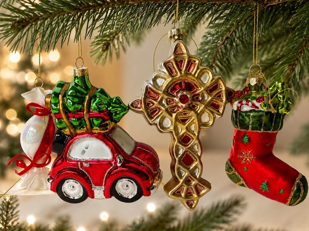 mouth-blown, hand-painted glass Christmas ornaments crafted in classic European